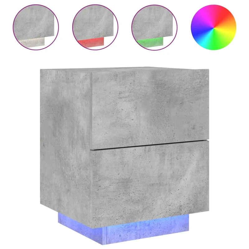 Table de chevet avec 2 tiroirs et LED 45 x 40 x 55 cm en bois d'ingénierie gris DEC032804