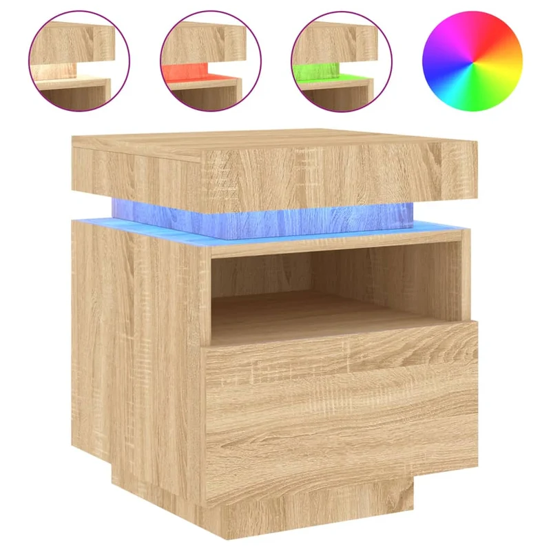 Table de chevet avec tiroir et LED 40 x 39 x 48,5 cm bois d'ingénierie couleur chêne DEC032778