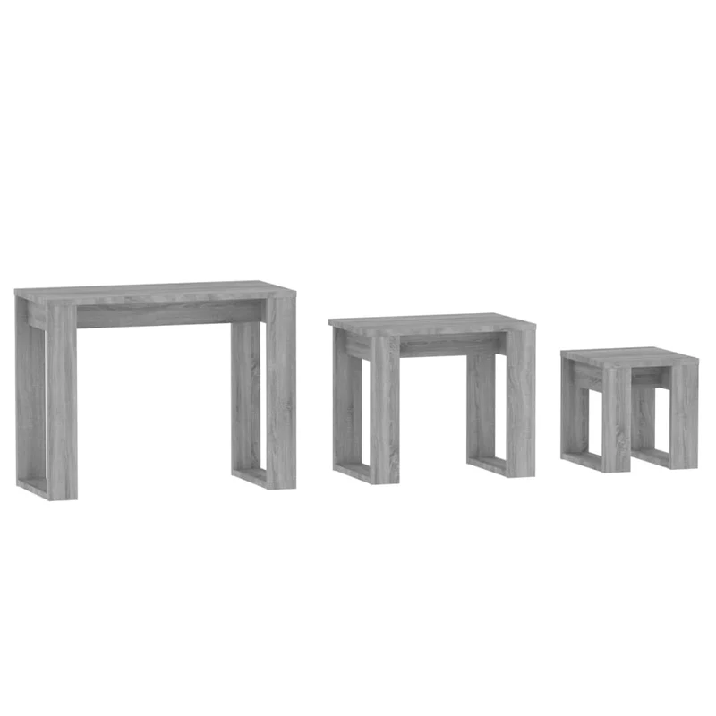 Lot de 3 tables d'appoint gigognes en bois d'ingénierie gris DEC032738