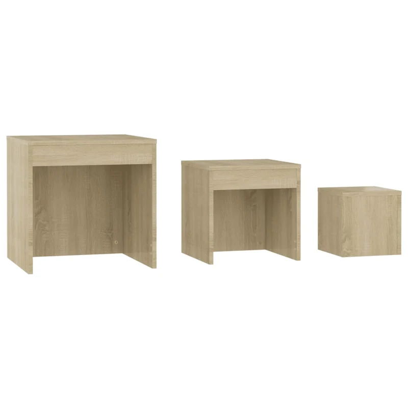 Lot de 3 tables d'appoint gigognes en aggloméré couleur chêne DEC032717