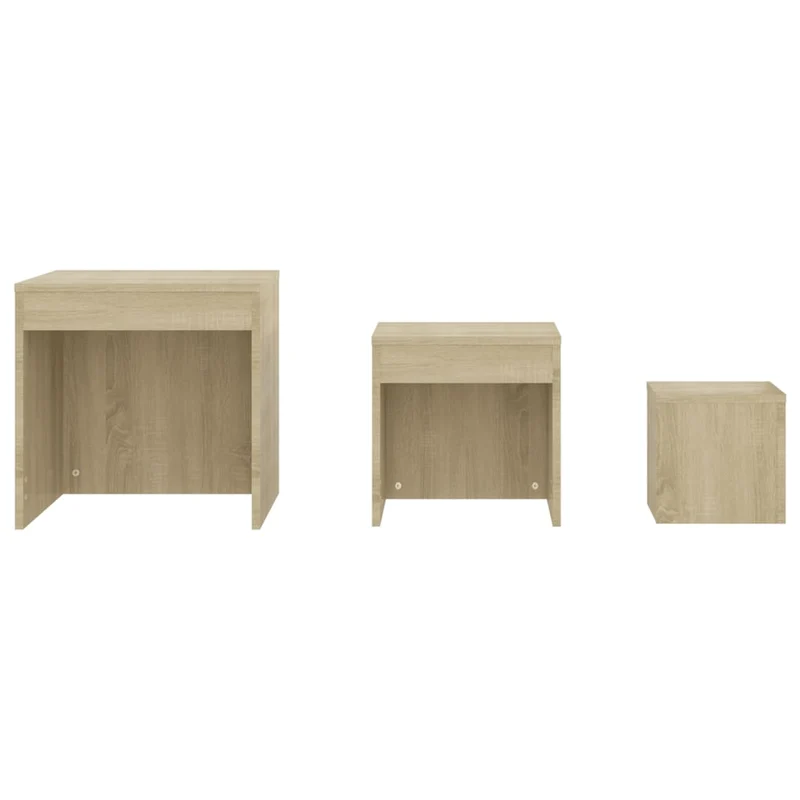 Lot de 3 tables d'appoint gigognes en aggloméré couleur chêne DEC032717