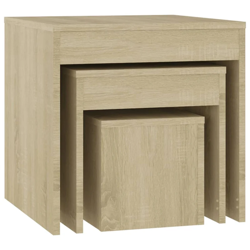 Lot de 3 tables d'appoint gigognes en aggloméré couleur chêne DEC032717