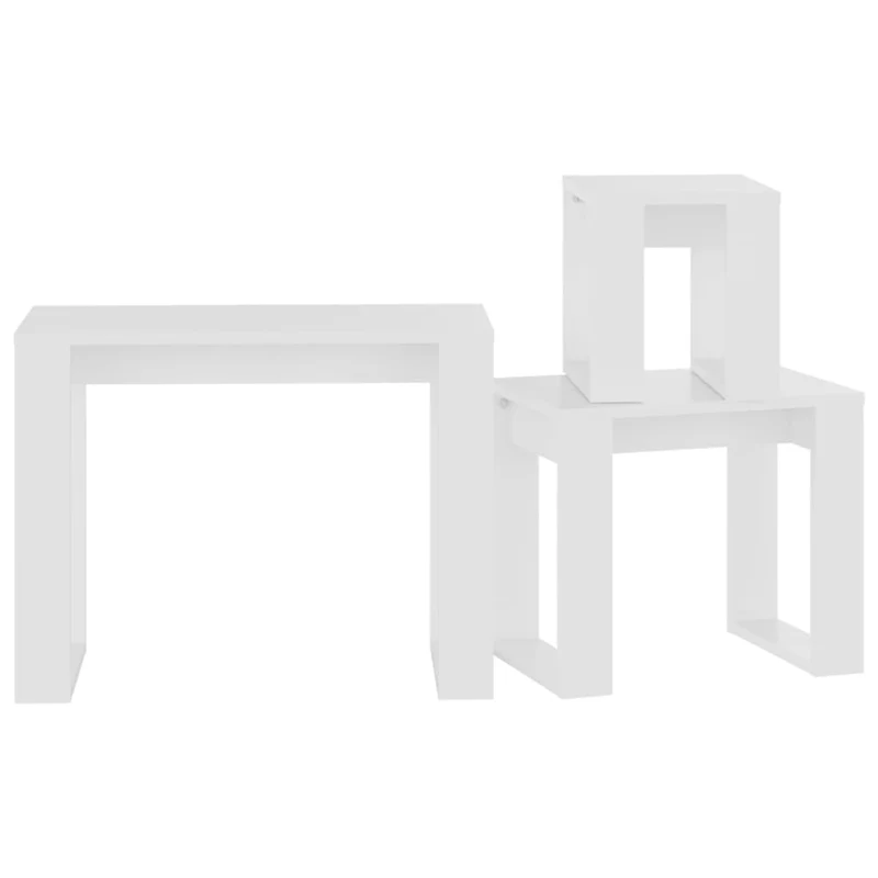 Lot de 3 tables d'appoint gigognes en bois d'ingénierie blanc DEC032696