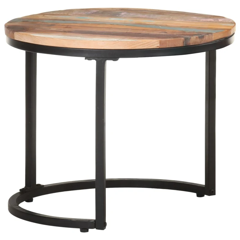 Lot de 3 tables d'appoint en bois de récupération massif multicolore DEC032661