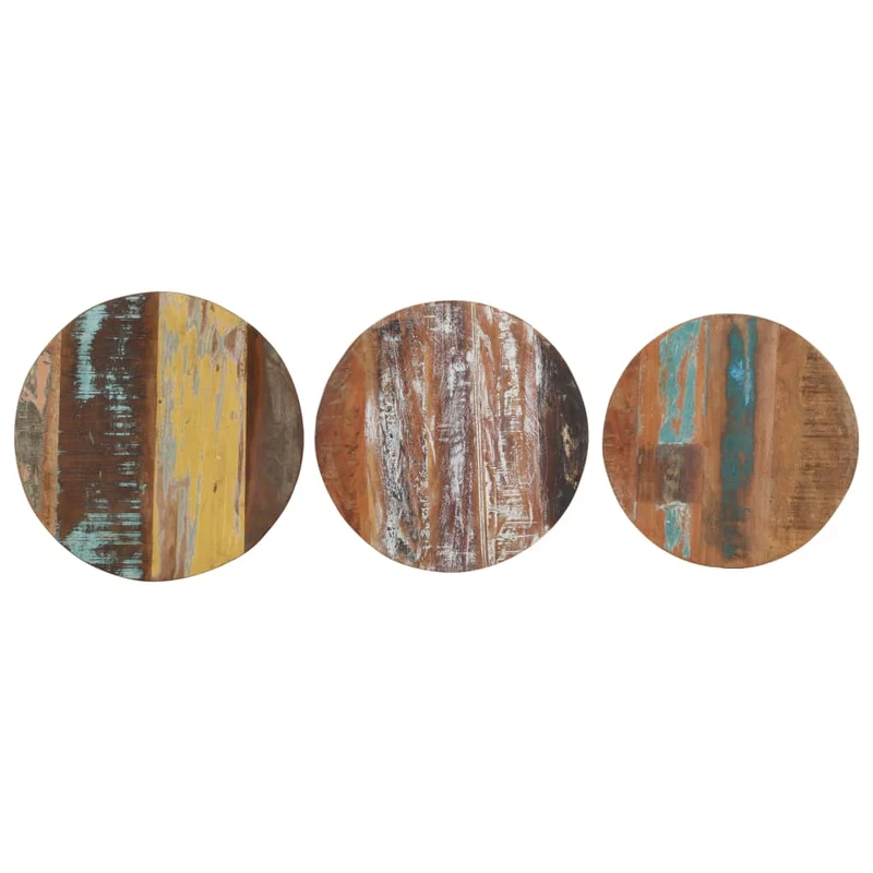 Lot de 3 tables d'appoint en bois de récupération massif multicolore DEC032661