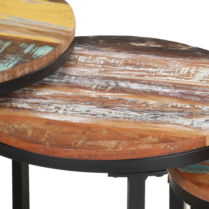 Lot de 3 tables d'appoint en bois de récupération massif multicolore DEC032661