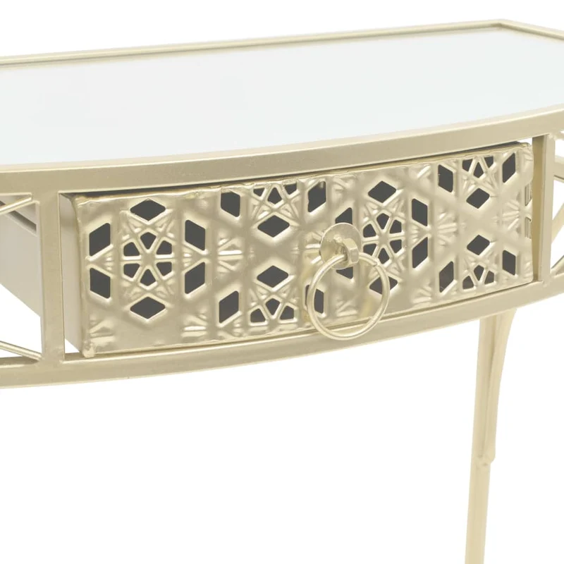 Table d'appoint console d'entrée avec tiroir 82 x 39 x 76 cm en métal doré et verre DEC032541