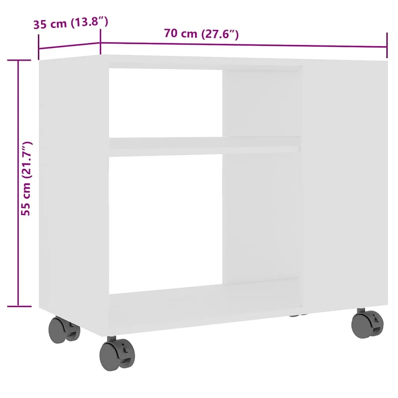 Table d'appoint meuble de salon sur roulettes 70 x 35 x 55 cm bois d'ingénierie blanc DEC032364