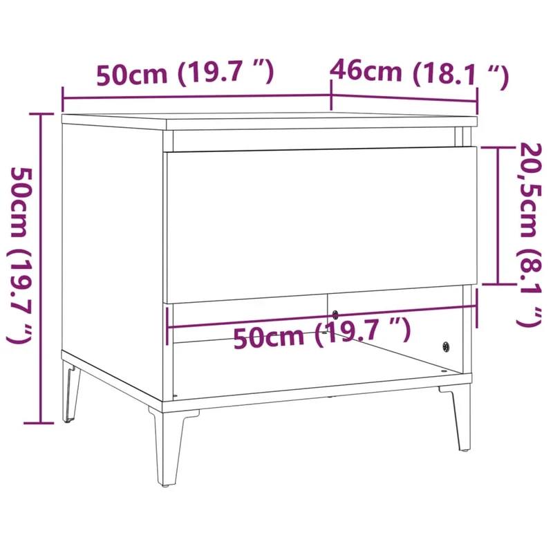 Table d'appoint bout de canapé chevet avec tiroir 50 x 46 x 50 cm bois d’ingénierie blanc DEC032358