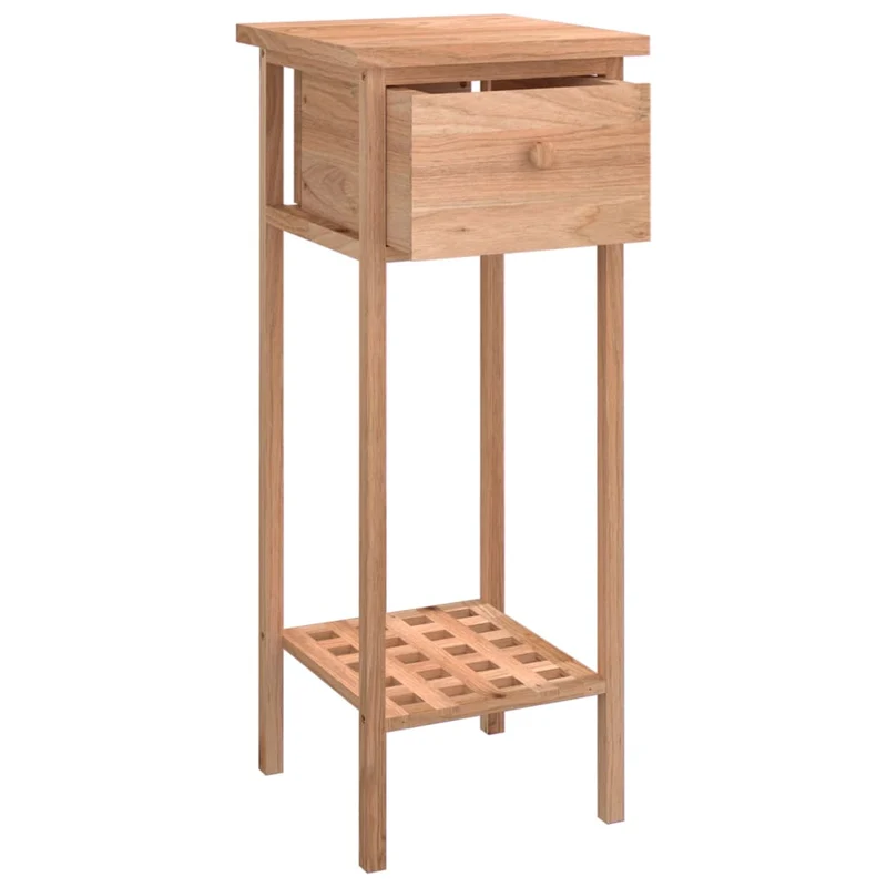 Table d'appoint support plante avec tiroir et étagère 25 x 25 x 60 cm bois massif de noyer DEC032340