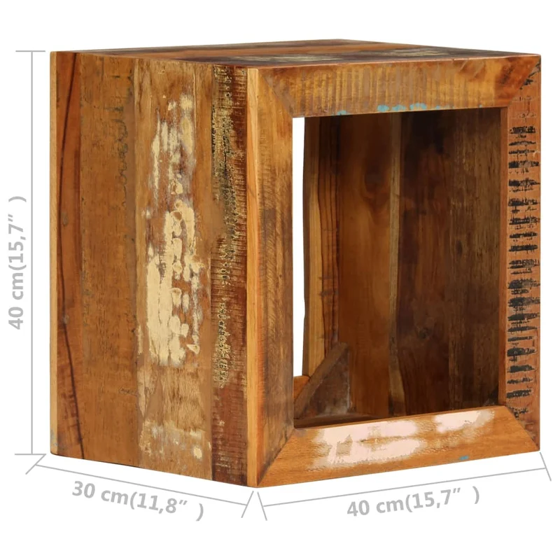 Meuble d'appoint support de plante bout de canapé 40 x 30 x 40 cm bois de récupération effet vieilli DEC032751