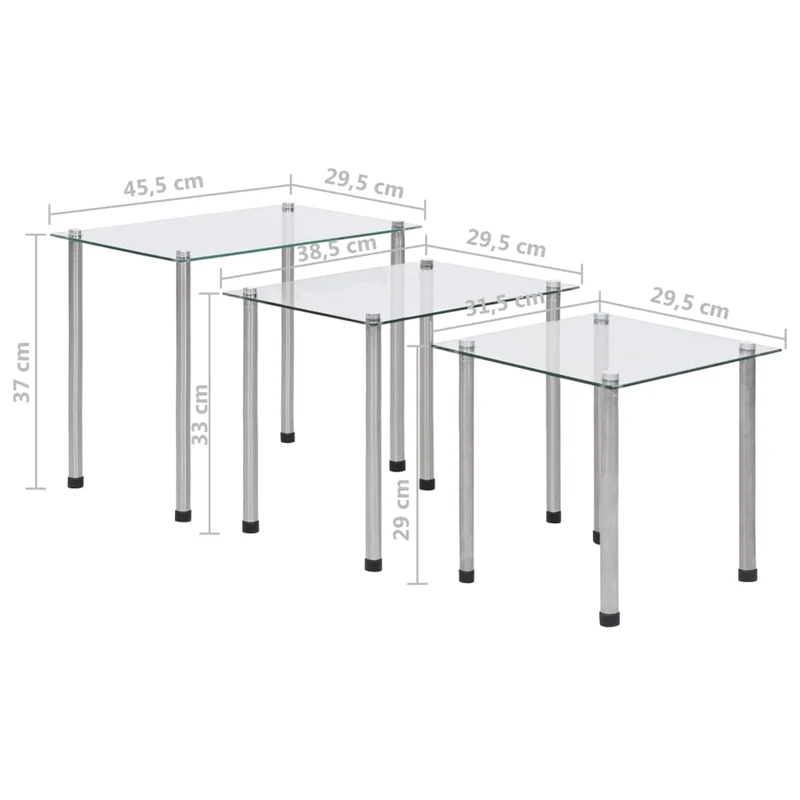 Lot de 3 tables d'appoint gigognes en verre trempé transparent et acier DEC032740