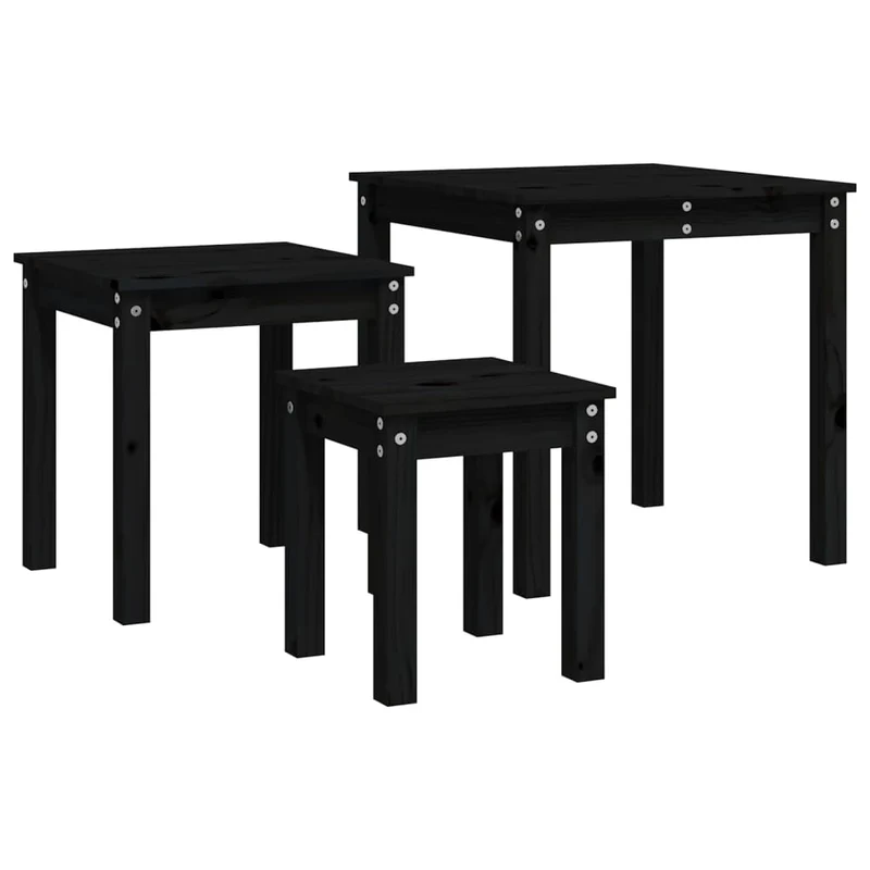 Lot de 3 tables d'appoint gigognes en bois de pin noir DEC032733