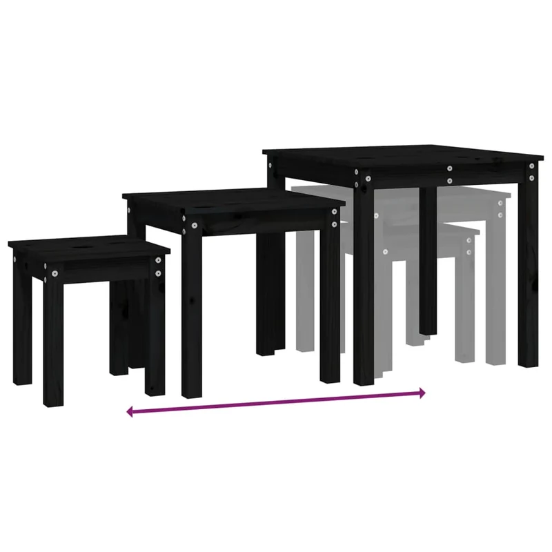 Lot de 3 tables d'appoint gigognes en bois de pin noir DEC032733