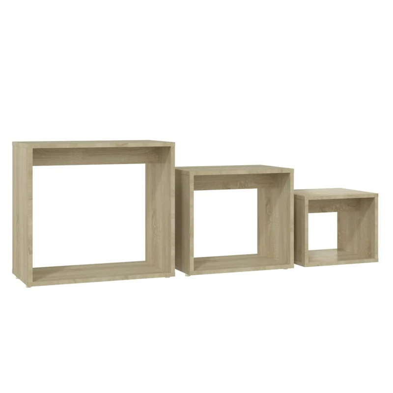 Lot de 3 tables d'appoint gigognes en aggloméré couleur chêne DEC032718
