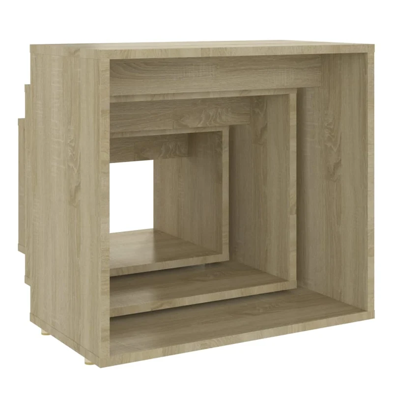 Lot de 3 tables d'appoint gigognes en aggloméré couleur chêne DEC032718