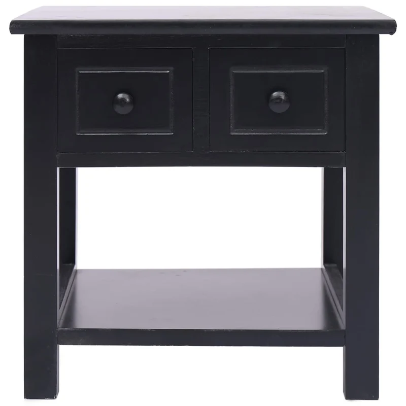Table d'appoint chevet avec tiroirs 40 x 40 x 40 cm bois de paulownia et MDF noir DEC032484
