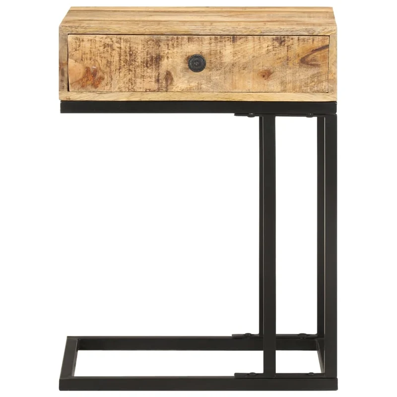 Table d'appoint bout de canapé avec tiroir en forme de U 45 x 30 x 61cm bois de manguier et acier DEC032433