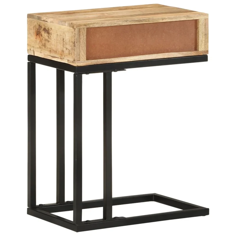 Table d'appoint bout de canapé avec tiroir en forme de U 45 x 30 x 61cm bois de manguier et acier DEC032433