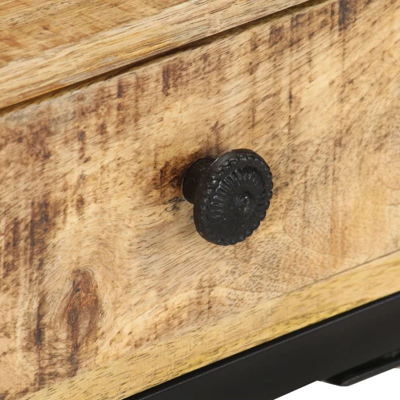 Table d'appoint bout de canapé avec tiroir en forme de U 45 x 30 x 61cm bois de manguier et acier DEC032433