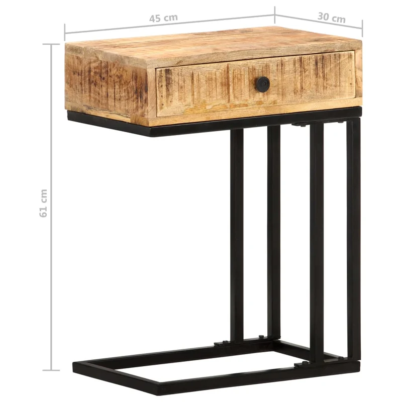 Table d'appoint bout de canapé avec tiroir en forme de U 45 x 30 x 61cm bois de manguier et acier DEC032433