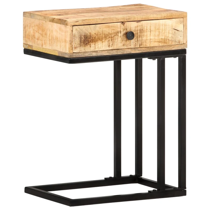 Table d'appoint bout de canapé avec tiroir en forme de U 45 x 30 x 61cm bois de manguier et acier DEC032433