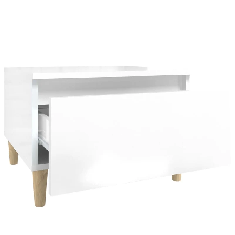 Table d'appoint meuble de salon bout de canapé avec tiroir 50 x 46 x 35 cm bois d'ingénierie blanc brilliant DEC032367