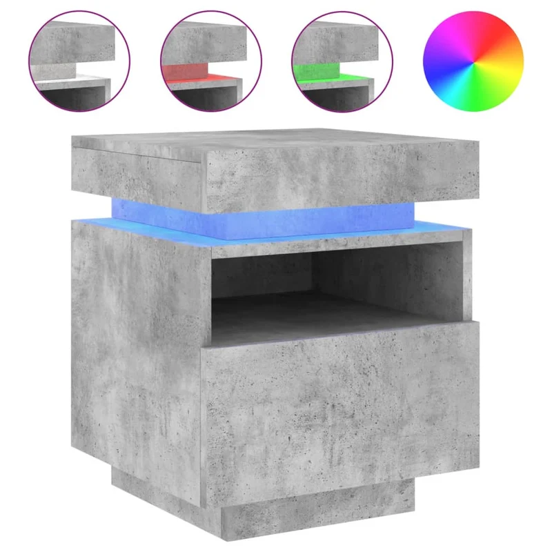 Lot de 2 tables de chevet avec tiroirs et lumières LED RVB 40 x 39 x 48,5 cm en bois d'ingénierie couleur gris béton DEC032832
