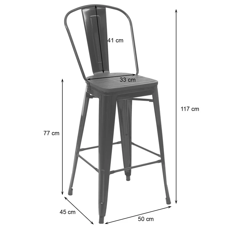 Tabouret de bar siège en bois chaise de bar avec dossier design industriel métallique gris 04_0005247