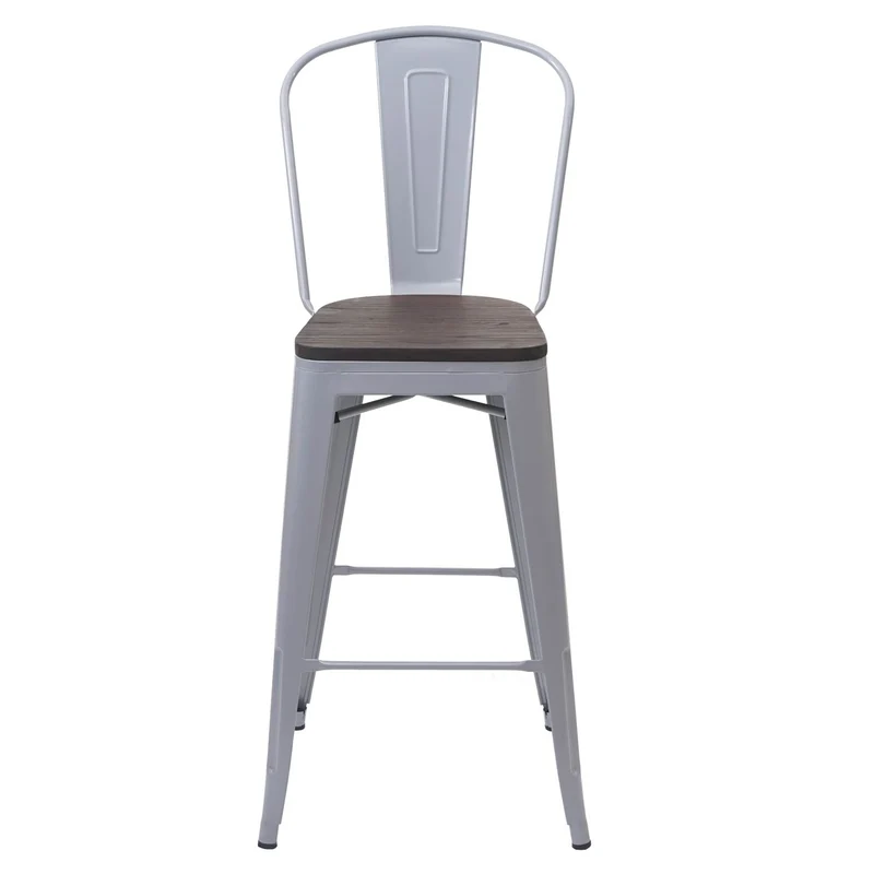 Tabouret de bar siège en bois chaise de bar avec dossier design industriel métallique gris 04_0005247