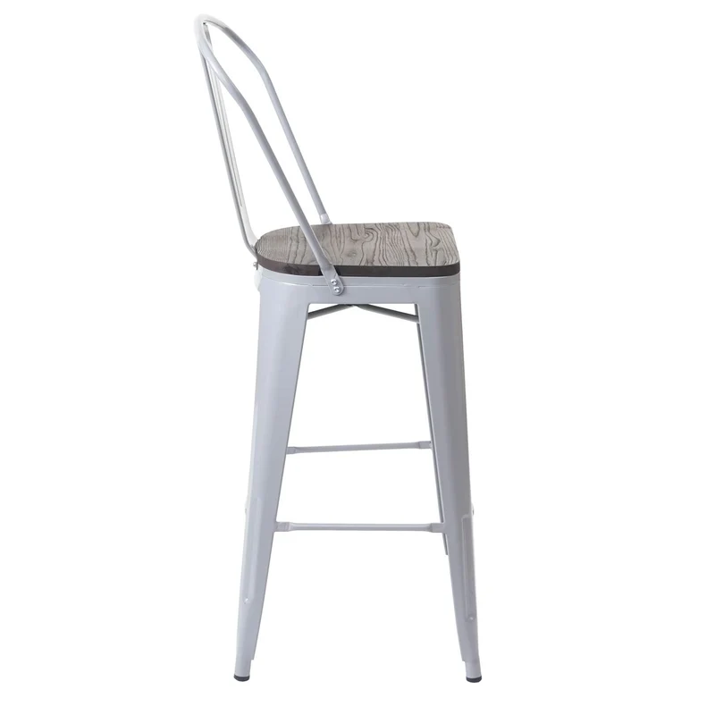 Tabouret de bar siège en bois chaise de bar avec dossier design industriel métallique gris 04_0005247