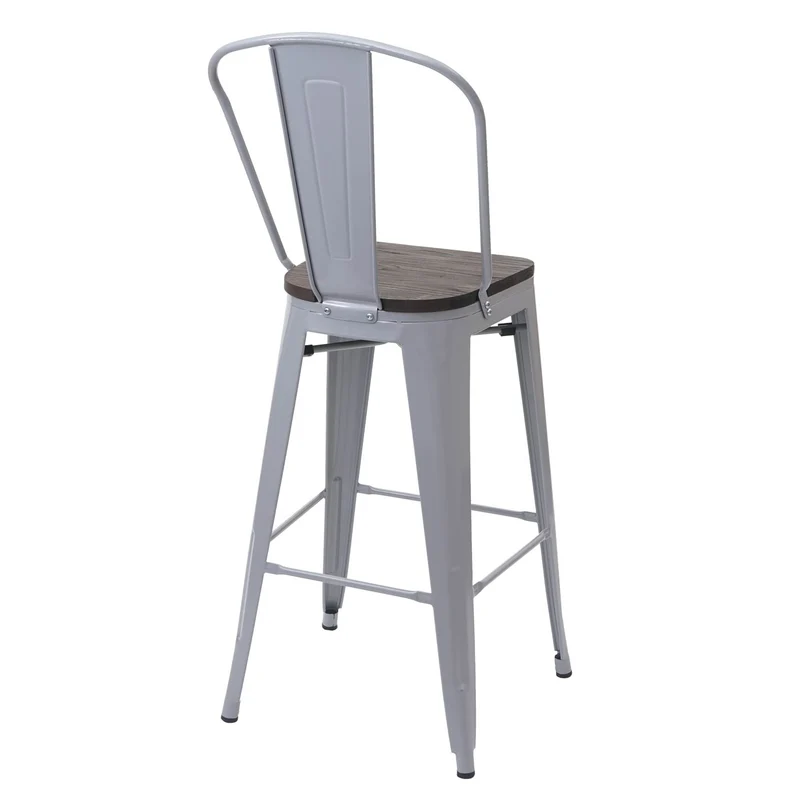 Tabouret de bar siège en bois chaise de bar avec dossier design industriel métallique gris 04_0005247