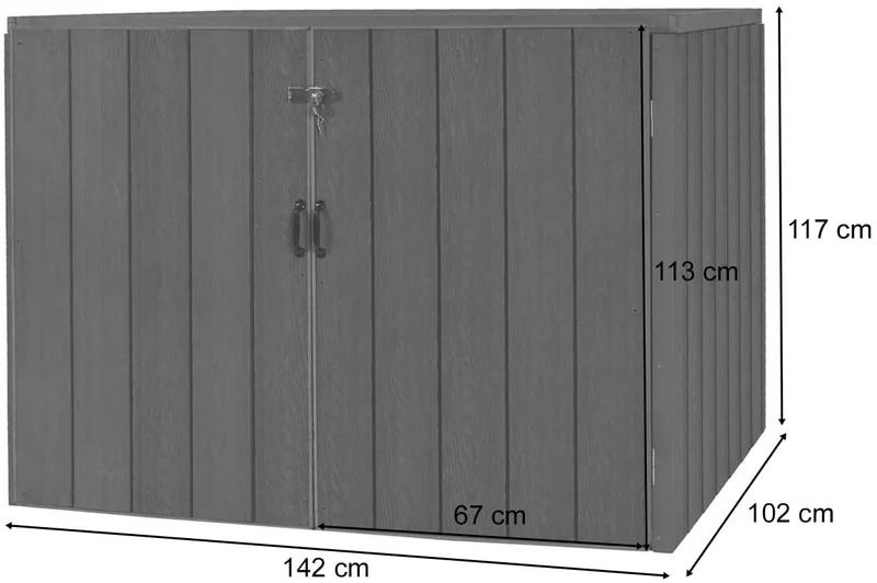 Abri de poubelles extérieur conteneurs à ordures jusqu'à 4 bacs 117x142x102 cm aspect métal bois, extensible anthracite 04_0005610