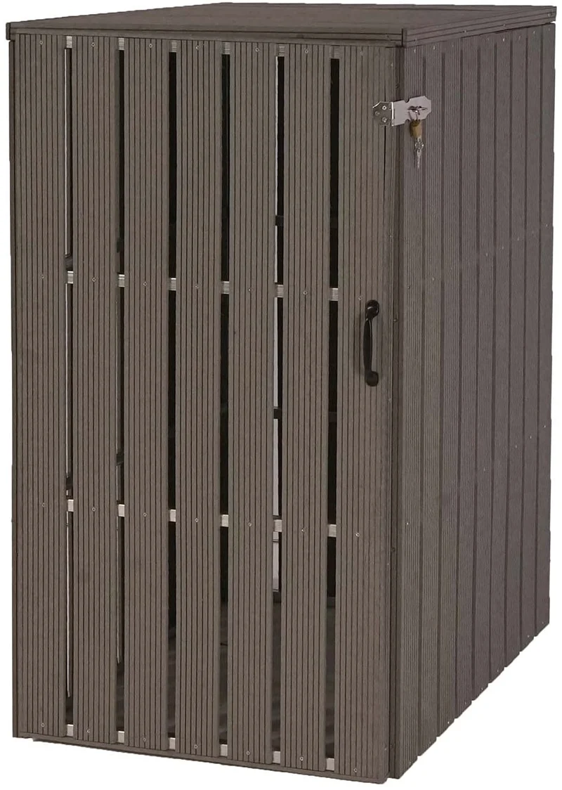 Abri de poubelles extérieur conteneurs à ordures jusqu'à 2 bacs avec couvercle 115x77x97 cm métal aspect bois gris 04_0002864