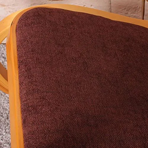 Fauteuil à bascule rocking chair en bois clair assise en tissu marron FAB040006