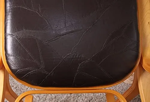 Fauteuil à bascule rocking chair en bois clair assise en cuir marron FAB040008