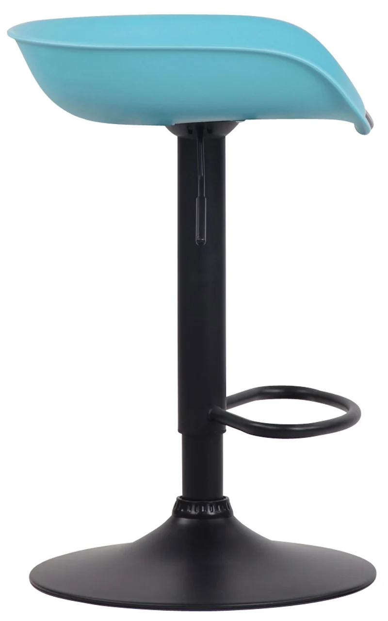 Tabouret de bar assise réglable en hauteur et pivotant en plastique bleu pieds tulipe en métal noir mat avec repose-pieds TDB10249