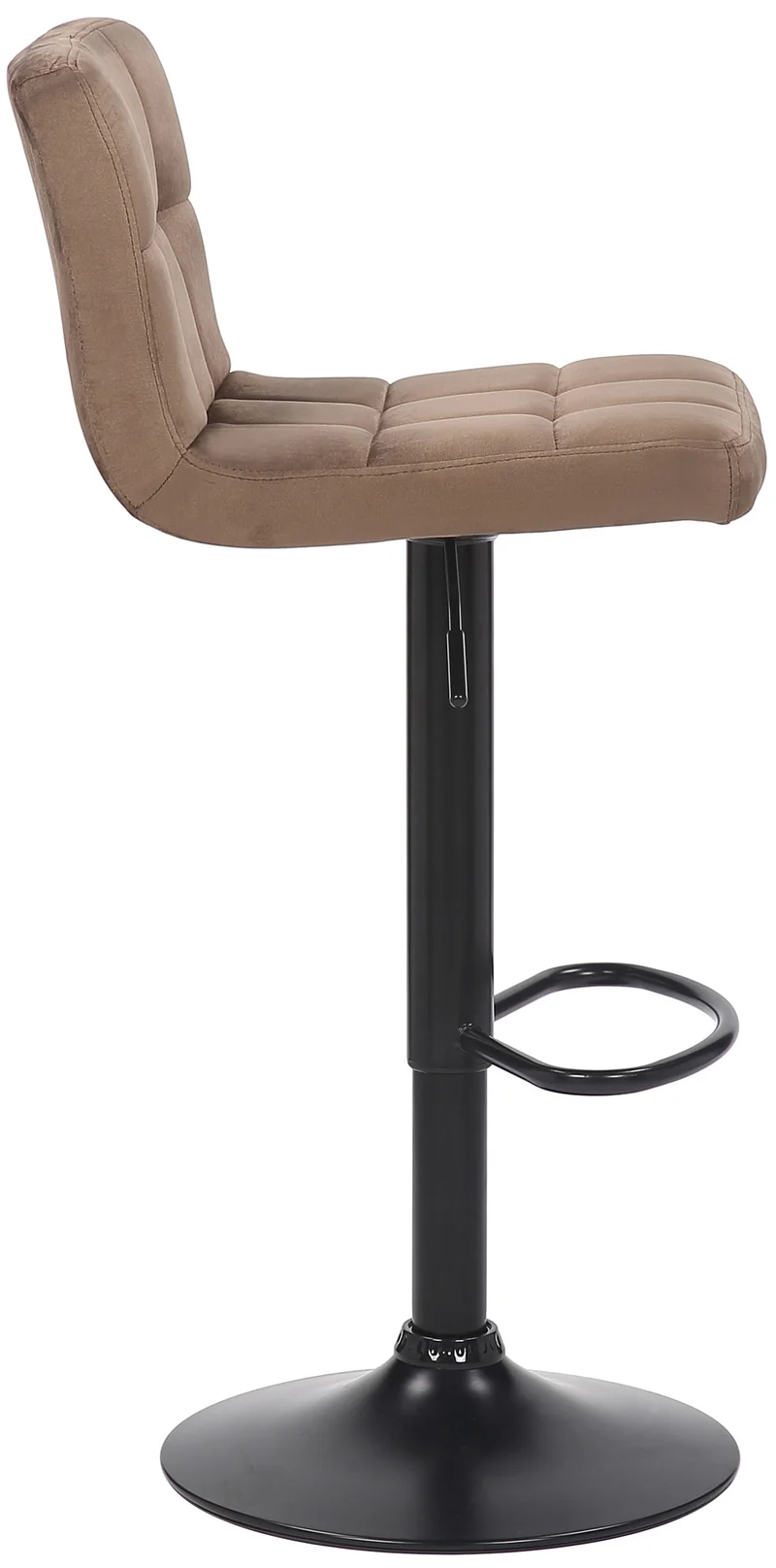 Tabouret de bar en velours marron avec pieds en métal noir assise rembourée repose-pieds pivotant TDB10180
