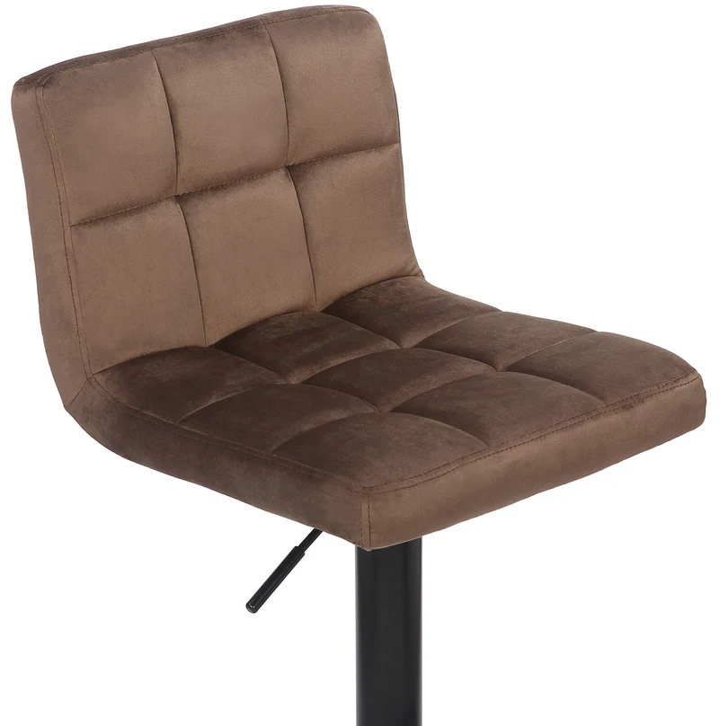 Tabouret de bar en velours marron avec pieds en métal noir assise rembourée repose-pieds pivotant TDB10180