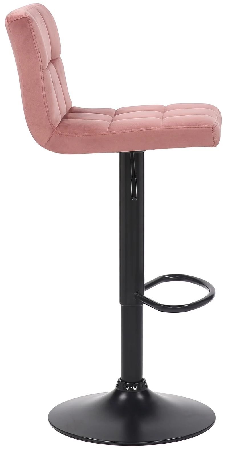 Tabouret de bar en velours rose avec pieds en métal noir assise rembourée repose-pieds pivotant TDB10178