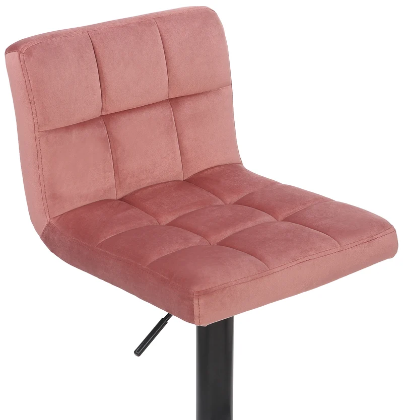 Tabouret de bar en velours rose avec pieds en métal noir assise rembourée repose-pieds pivotant TDB10178