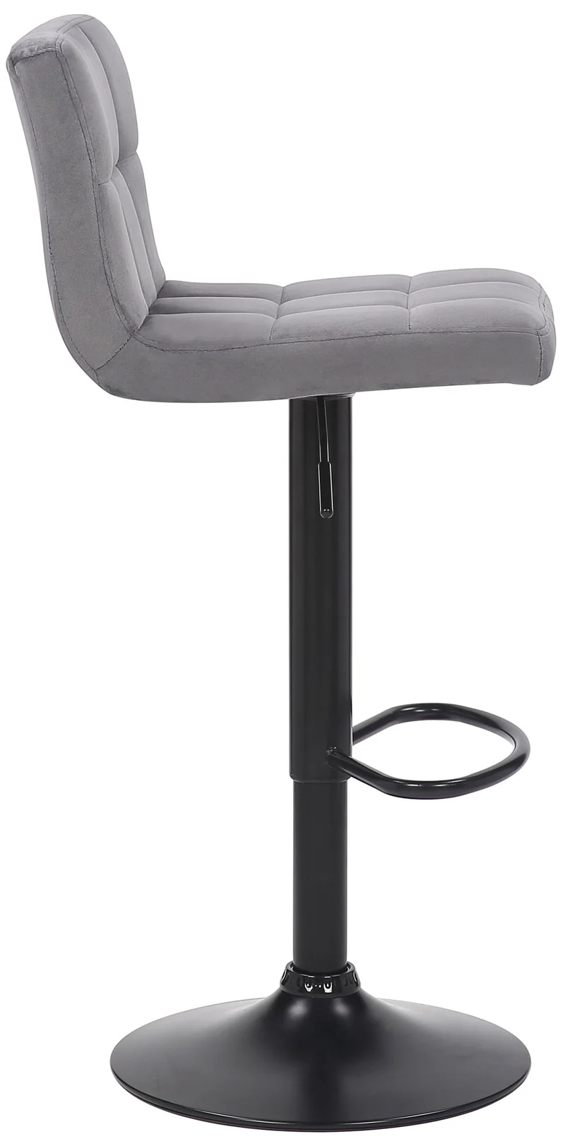 Tabouret de bar en velours gris avec pieds en métal noir assise rembourée repose-pieds pivotant TDB10176