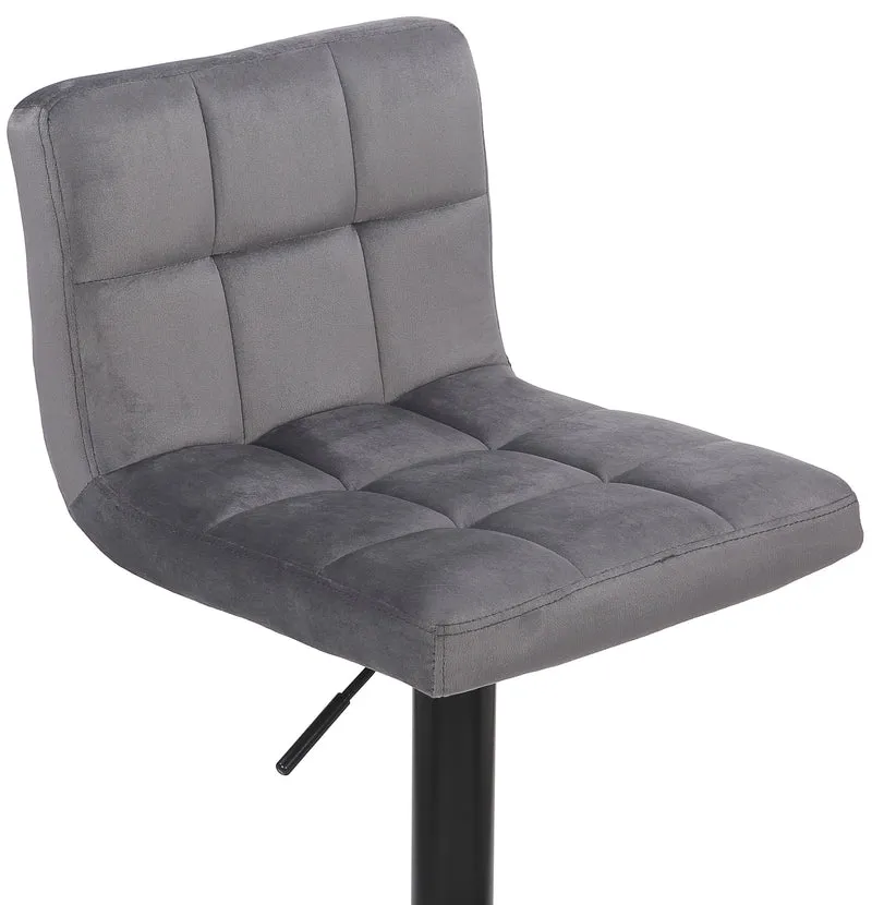 Tabouret de bar en velours gris avec pieds en métal noir assise rembourée repose-pieds pivotant TDB10176