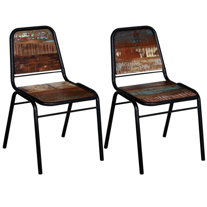 Lot de 2 chaises de salle à manger cuisine style industriel bois de récupération solide CDS020284
