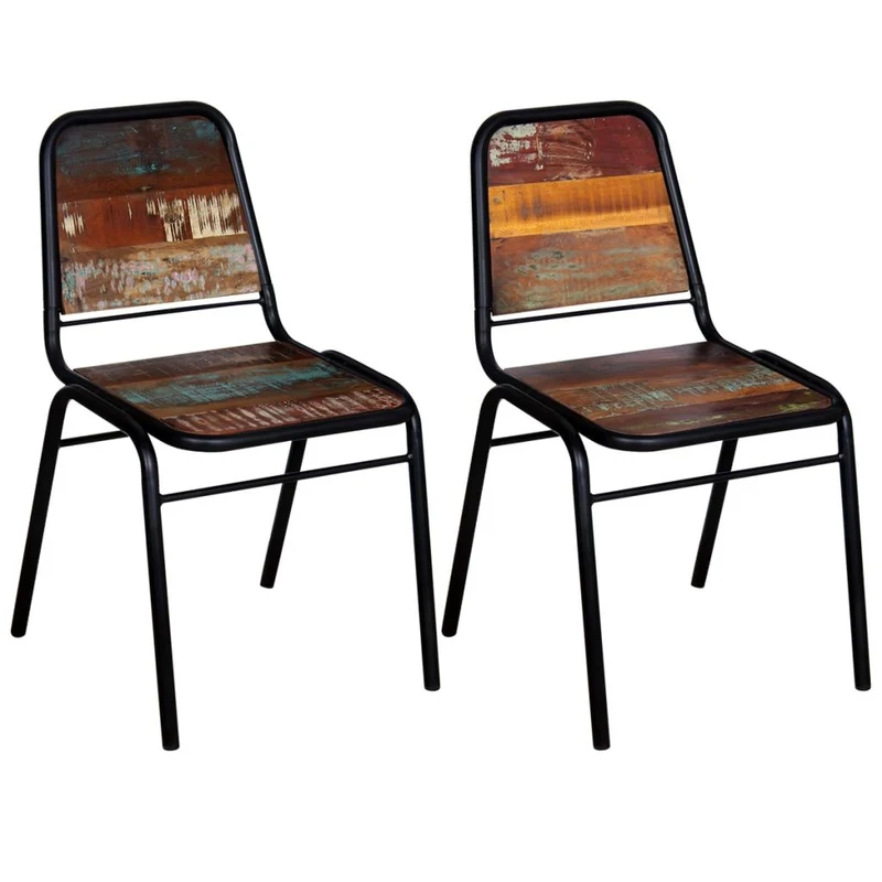 Lot de 2 chaises de salle à manger cuisine style industriel bois de récupération solide CDS020284