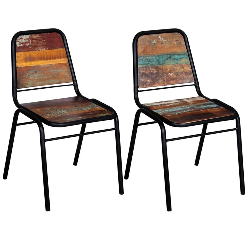 Lot de 2 chaises de salle à manger cuisine style industriel bois de récupération solide CDS020284