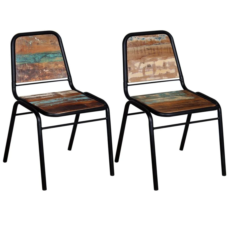 Lot de 2 chaises de salle à manger cuisine style industriel bois de récupération solide CDS020284