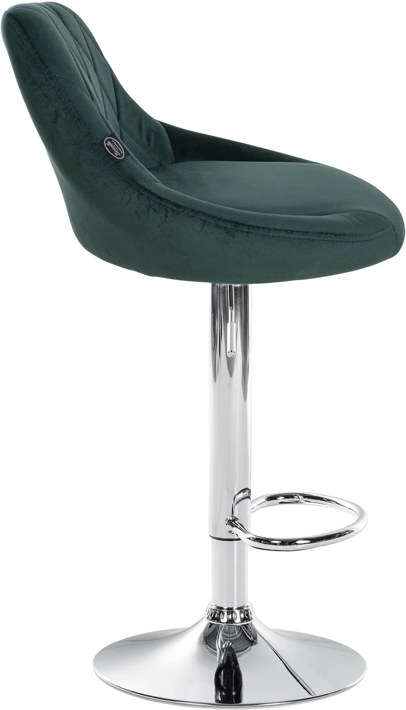 Tabouret de bar en velours vert coutures décoratives pivotant support métal chromé TDB10677