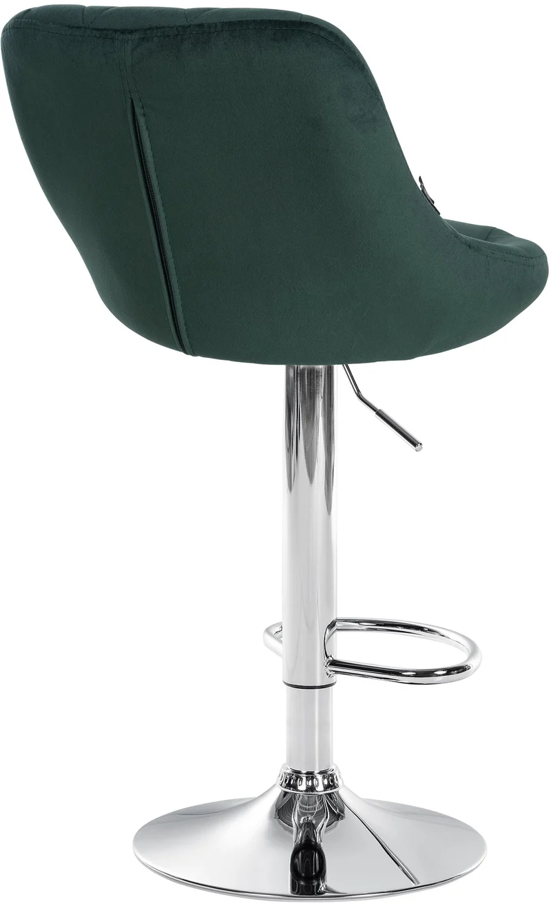 Tabouret de bar en velours vert coutures décoratives pivotant support métal chromé TDB10677