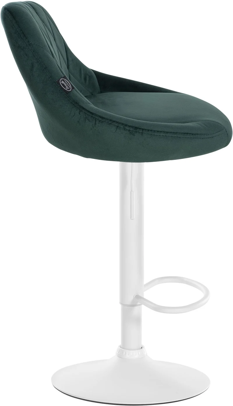 Tabouret de bar en velours vert coutures décoratives pivotant support métal blanc TDB10662